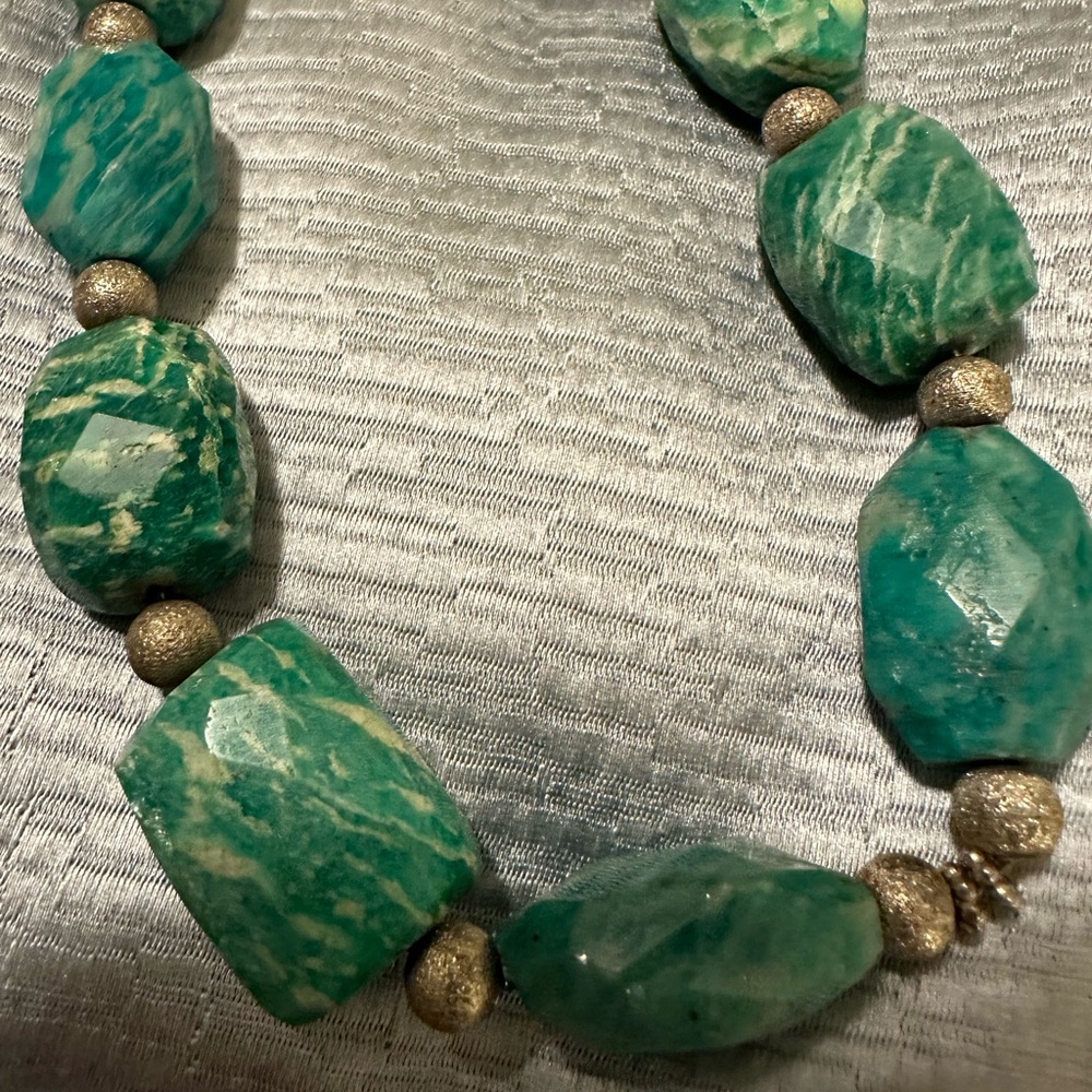 Emerald Green Malachite Necklace with Gold Accents